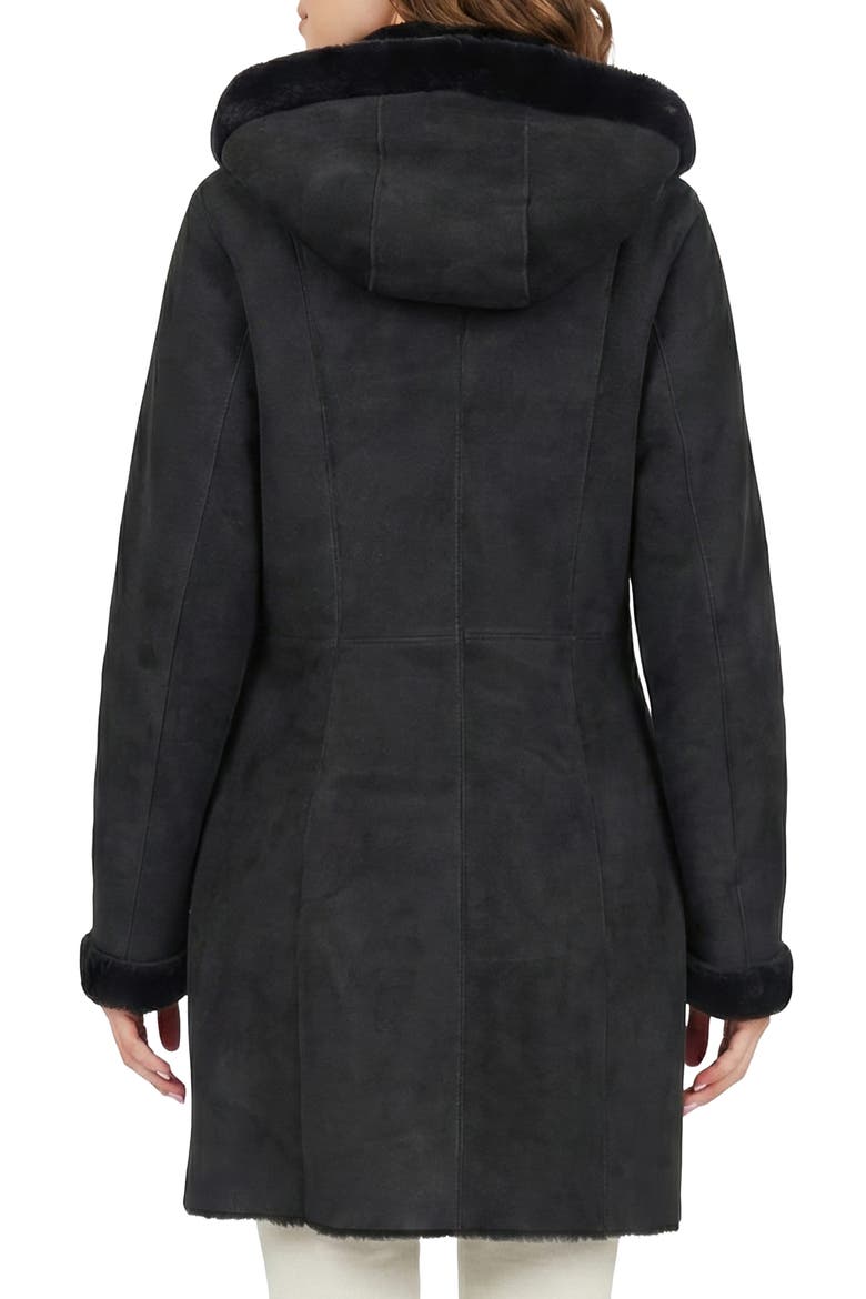Merino Shearling Hooded Coat, Alternate, color, BLACK