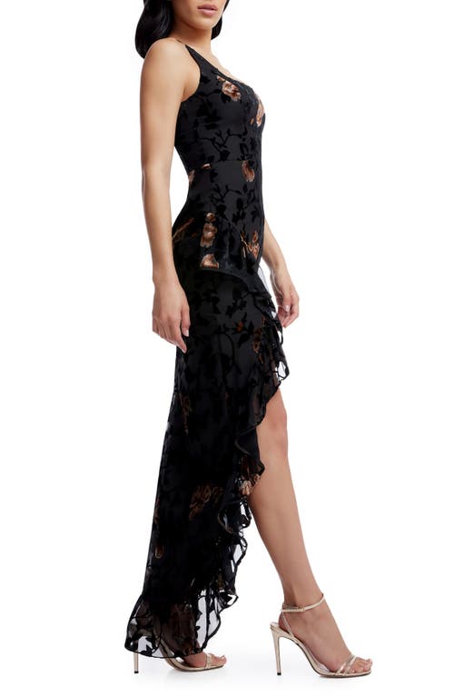 Dress The Population Charlene Mixed Floral Velvet Burnout Gown In Black Multi