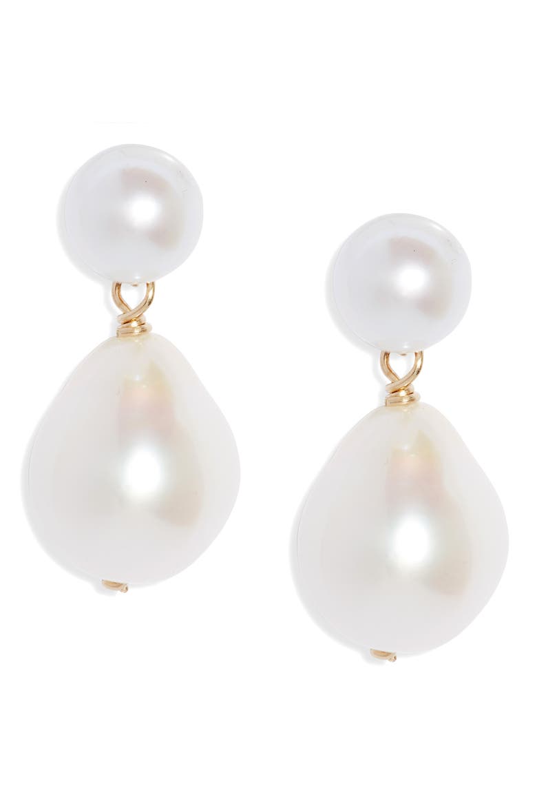 Pearl Drop Earrings, Main, color, YELLOW GOLD