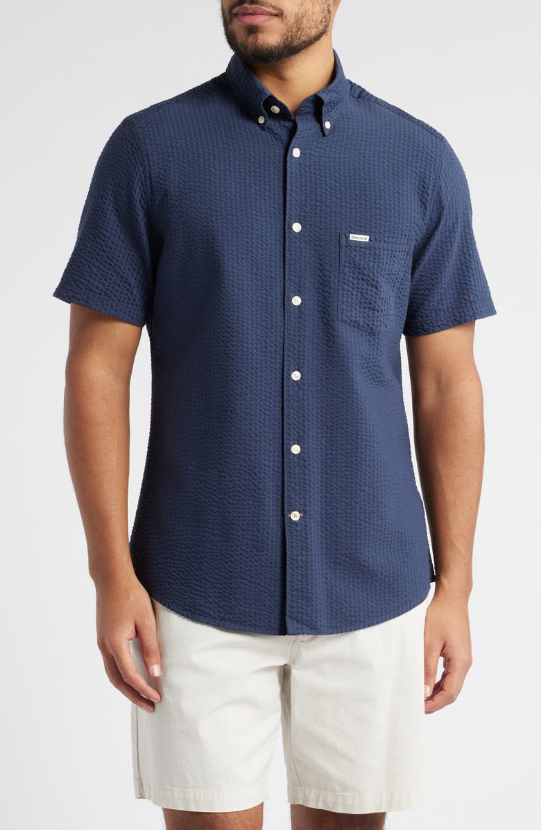 Barbour Longhall Seersucker Performance Short Sleeve Button-Down Shirt, Main, color,