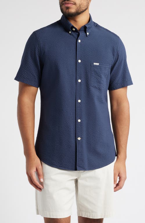 Barbour Longhall Seersucker Performance Short Sleeve Button-down Shirt In Navy