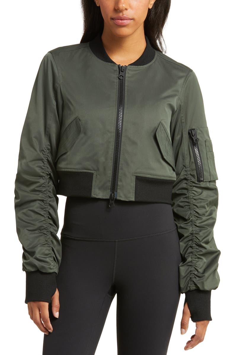 Blanc Noir Bombardier Crop Bomber Jacket, Alternate, color, Dark Forest