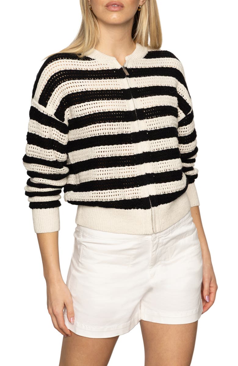 Sanctuary Stripe Open Stitch Cotton Bomber Cardigan, Main, color, 