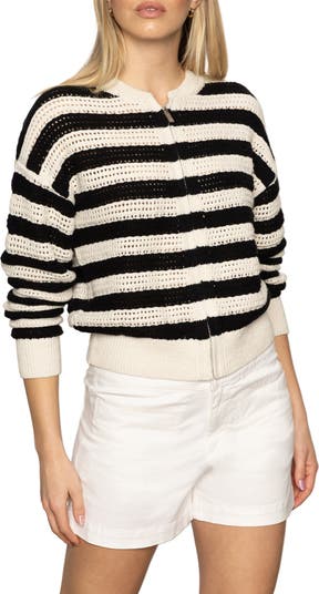 売れ筋商品|||サンクチュアリー ニット&セーター アウター レディース Women's Cotton Stripe Open-Knit Bomber Jacket Macrame/ Black Stripe Open Knit Bomber Jacket Macrame Black Stripe – Sanctuary