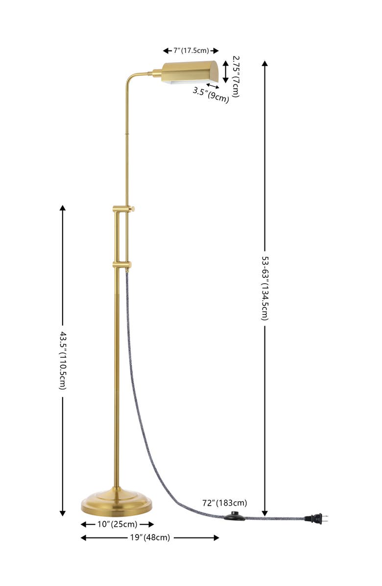 JONATHAN Y Zinnia 63" Industrial Minimalist Height-Adjustable Iron Pharmacy LED Floor Lamp, Brass Gold, Alternate, color, Brass Gold