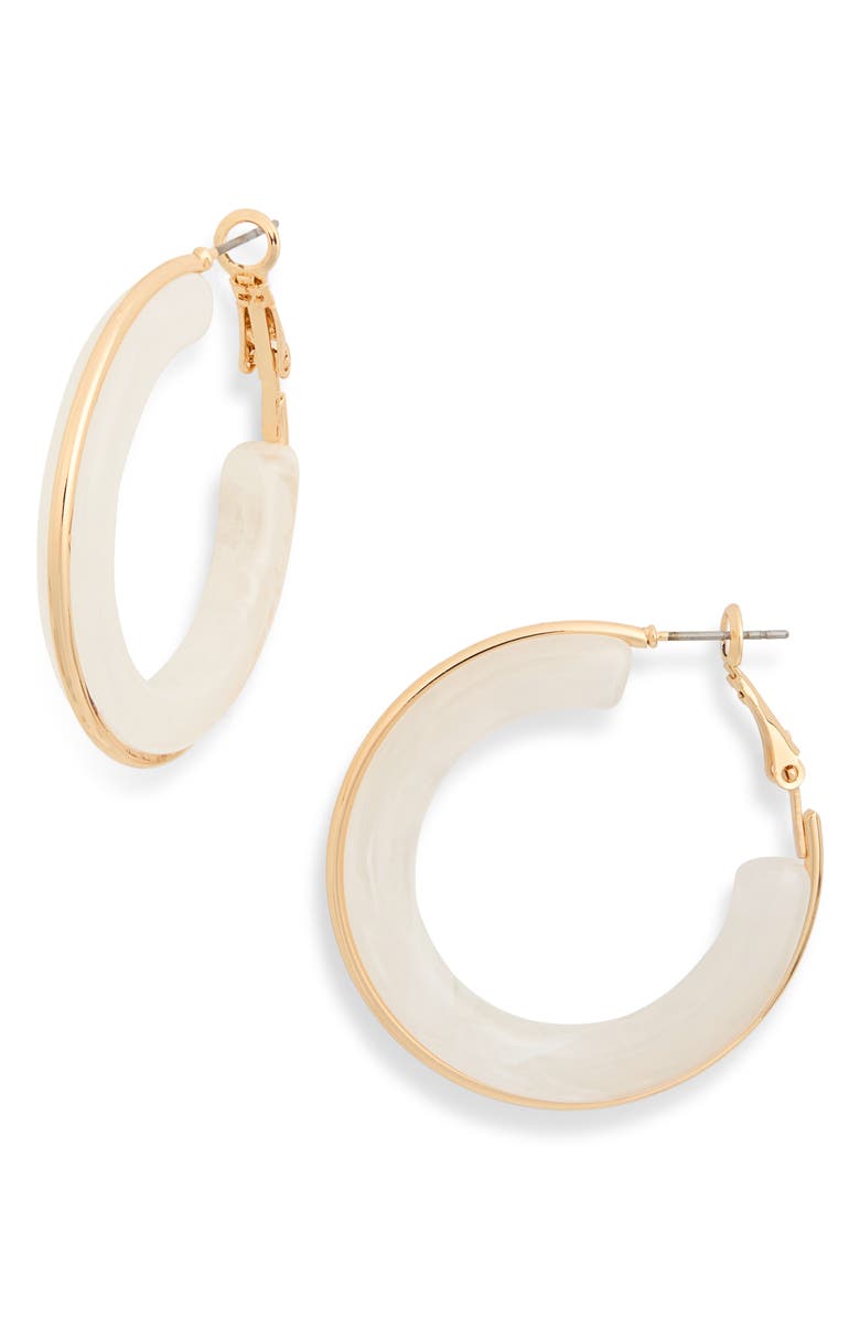 NORDSTROM RACK Round Resin Hoop Earrings, Main, color, White- Gold