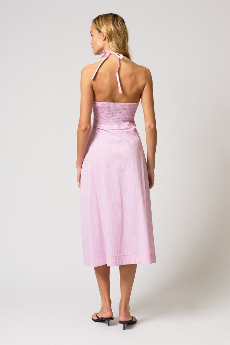 Ora Poplin Stripe Halter Dress, Alternate, color, PINK