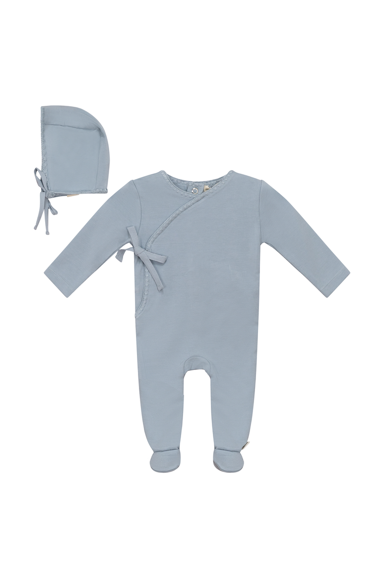 Knitted Wrap Romper with Bonnet, Main, color, Blue