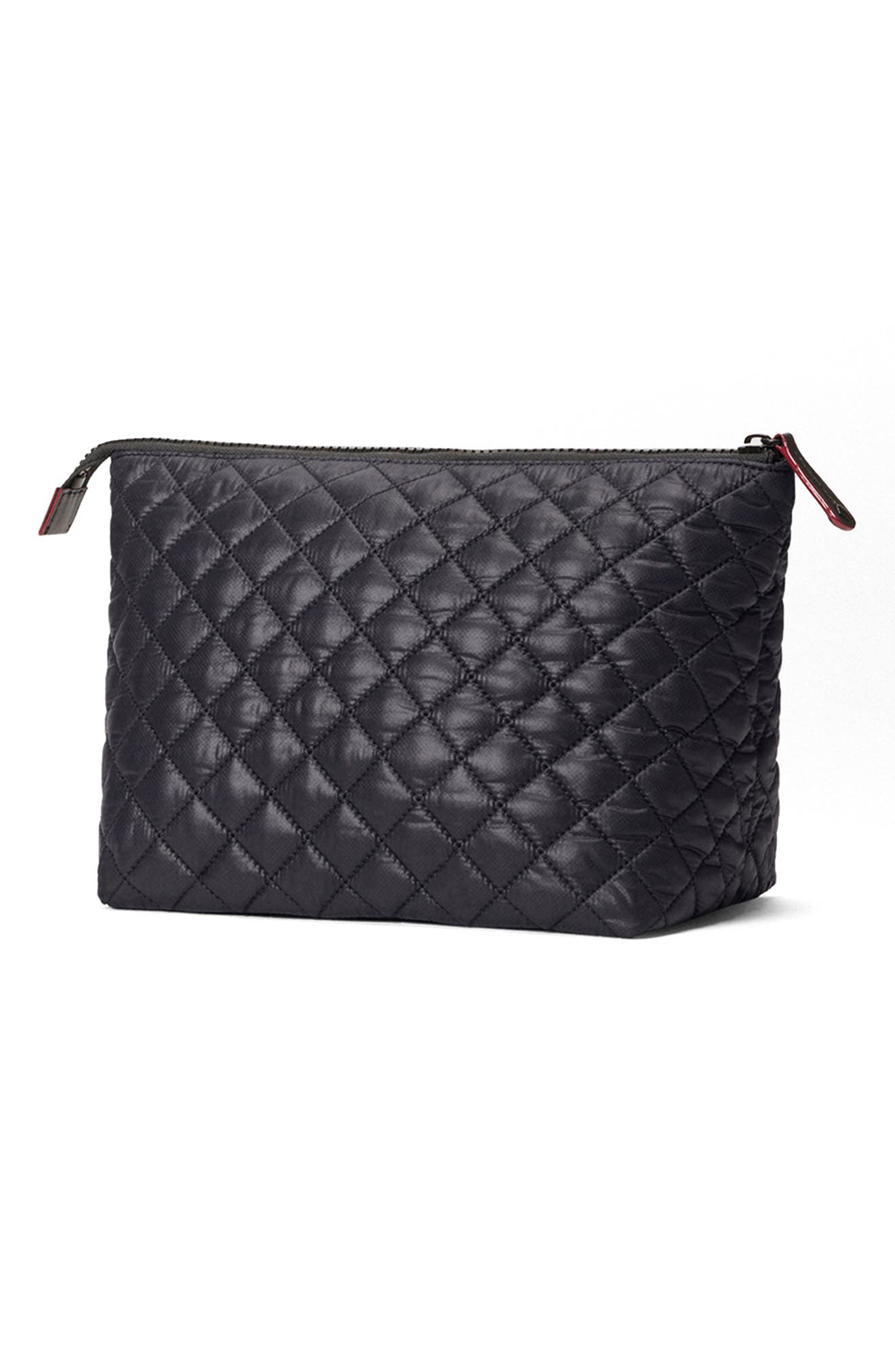 Large Zoey Quilted Nylon Cosmetics Case, Alternate, color, BLACK