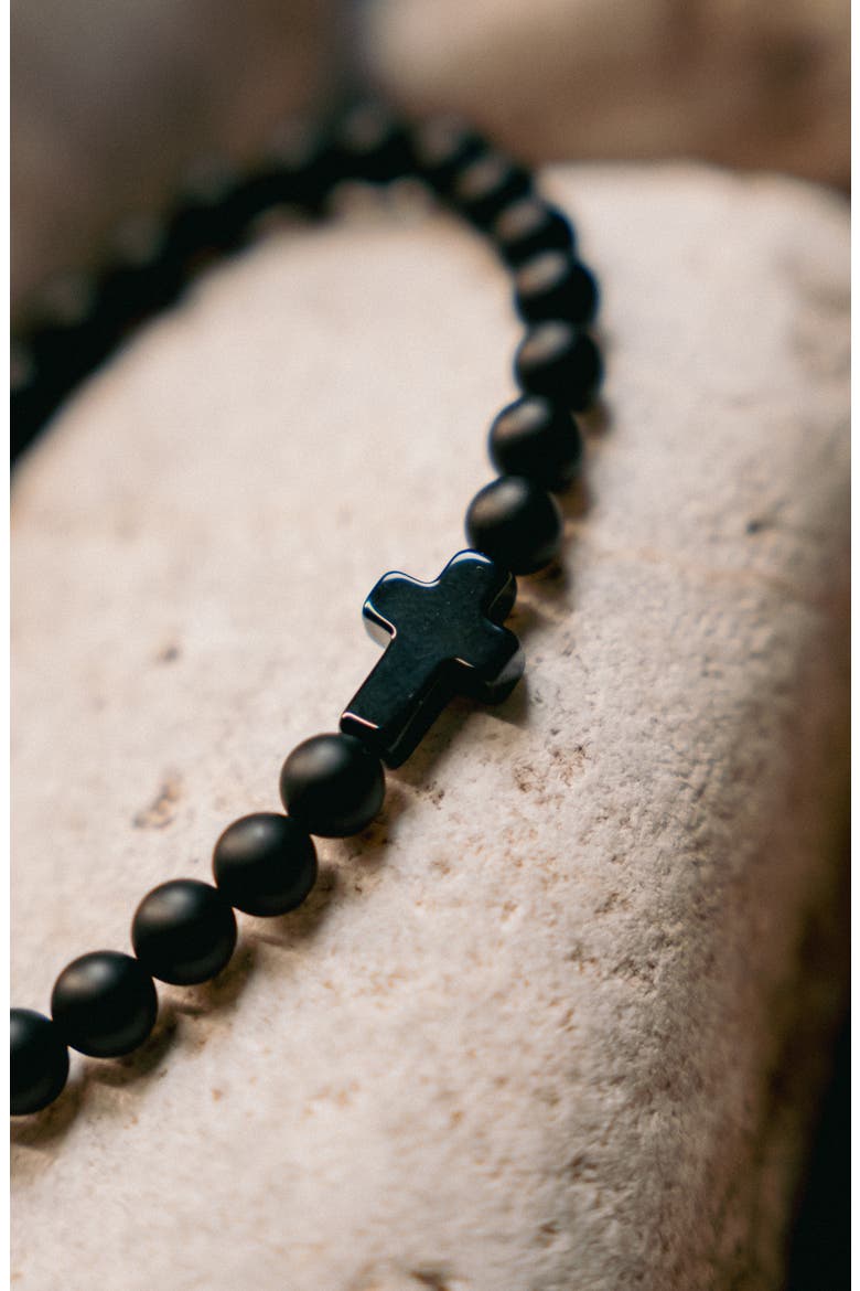 Men's Onyx Cross Bead Stretch Bracelet, Alternate, color, BLACK ONYX