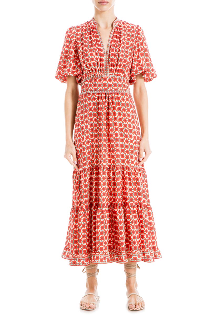 MAX STUDIO Paisley Puff Sleeve Tiered Maxi Dress, Main, color, 