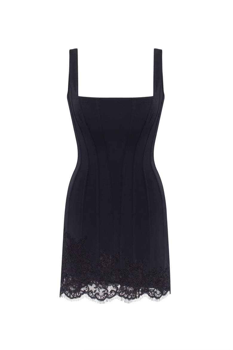 Corset Mini Dress with Lace Hem for Formal & Occasion Wear, Alternate, color, Black