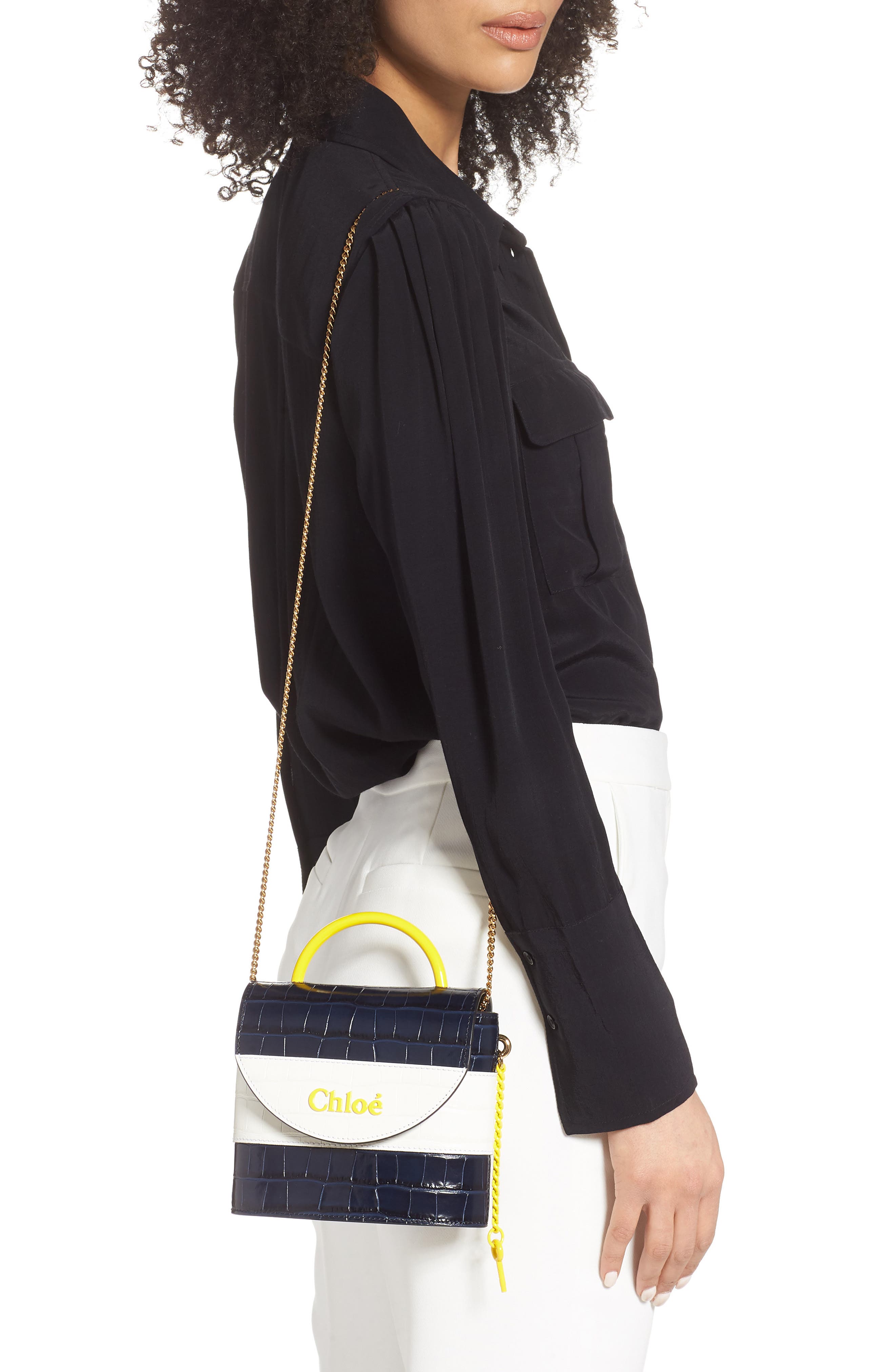 Chloé Small Aby Lock Croc Embossed Leather Shoulder Bag, Alternate, color, 