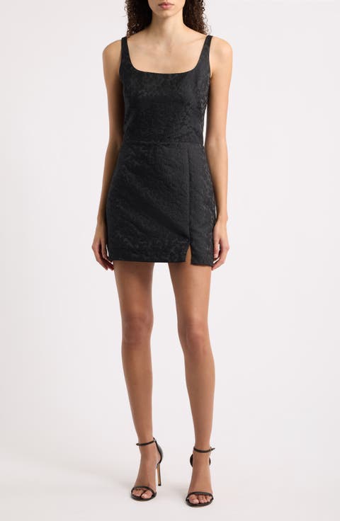 Square Neck Floral Jacquard Minidress