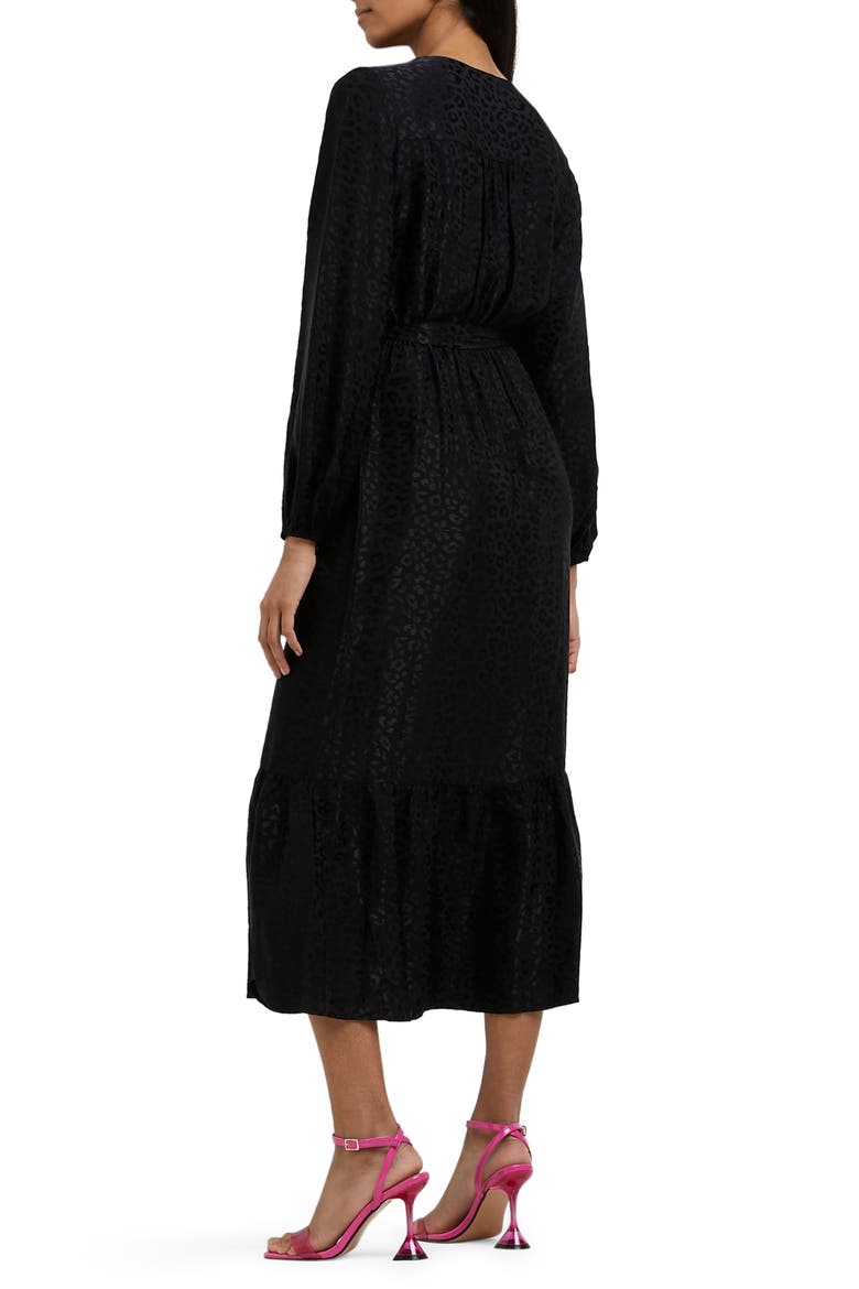 Long Sleeve Jacquard Wrap Dress, Alternate, color, BLACK