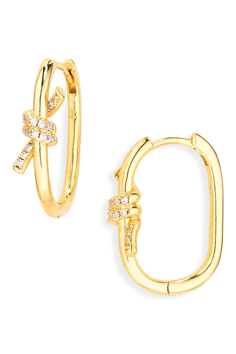 Cubic Zirconia Knot Oval Hoop Earrings, Main, color, GOLD