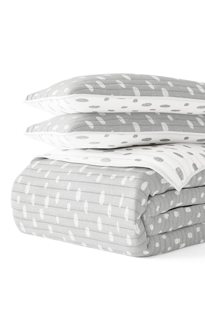 HOMESPUN All Season Painted Dot 3-Piece Down Alternative Reversible Quilt Set, Alternate, color, Light Gray