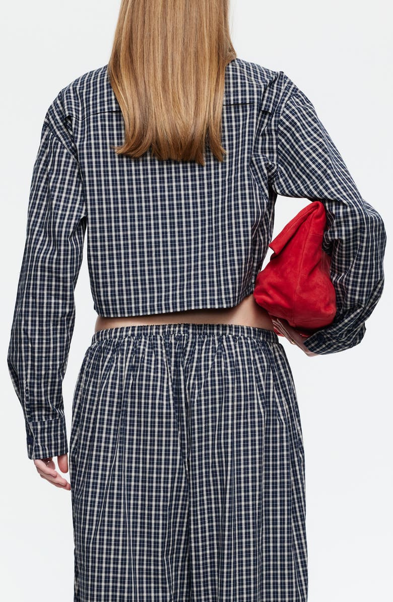 LIONESS Aura Plaid Cotton Crop Jacket, Alternate, color, Navy Lemon Plaid