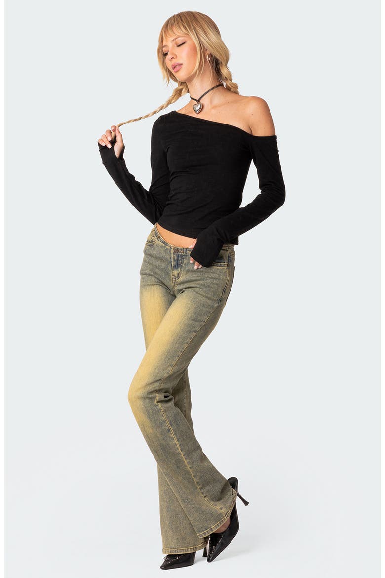 Swan One-Shoulder Top, Alternate, color, BLACK