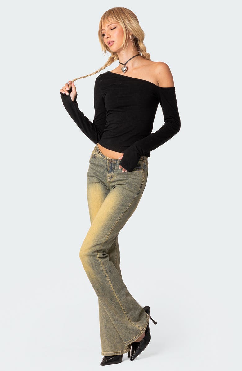 EDIKTED Swan One-Shoulder Top, Alternate, color, Black