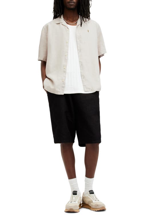 Allsaints Audley Short Sleeved Relaxed Fit Button Down Shirt In Taupe