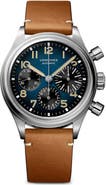 Longines Aviation BigEye Automatic Chronograph Leather Strap Watch, 41mm