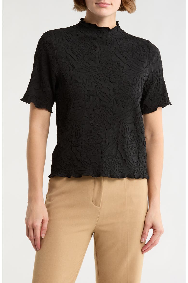 Floral Textured Knit Top, Main, color, BLACK