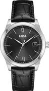 HUGO Langford Leather Strap Watch, 39mm