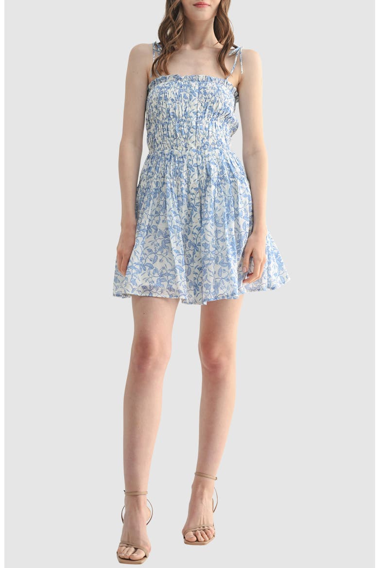 Tie Strap Smocked Minidress, Main, color, BLUE