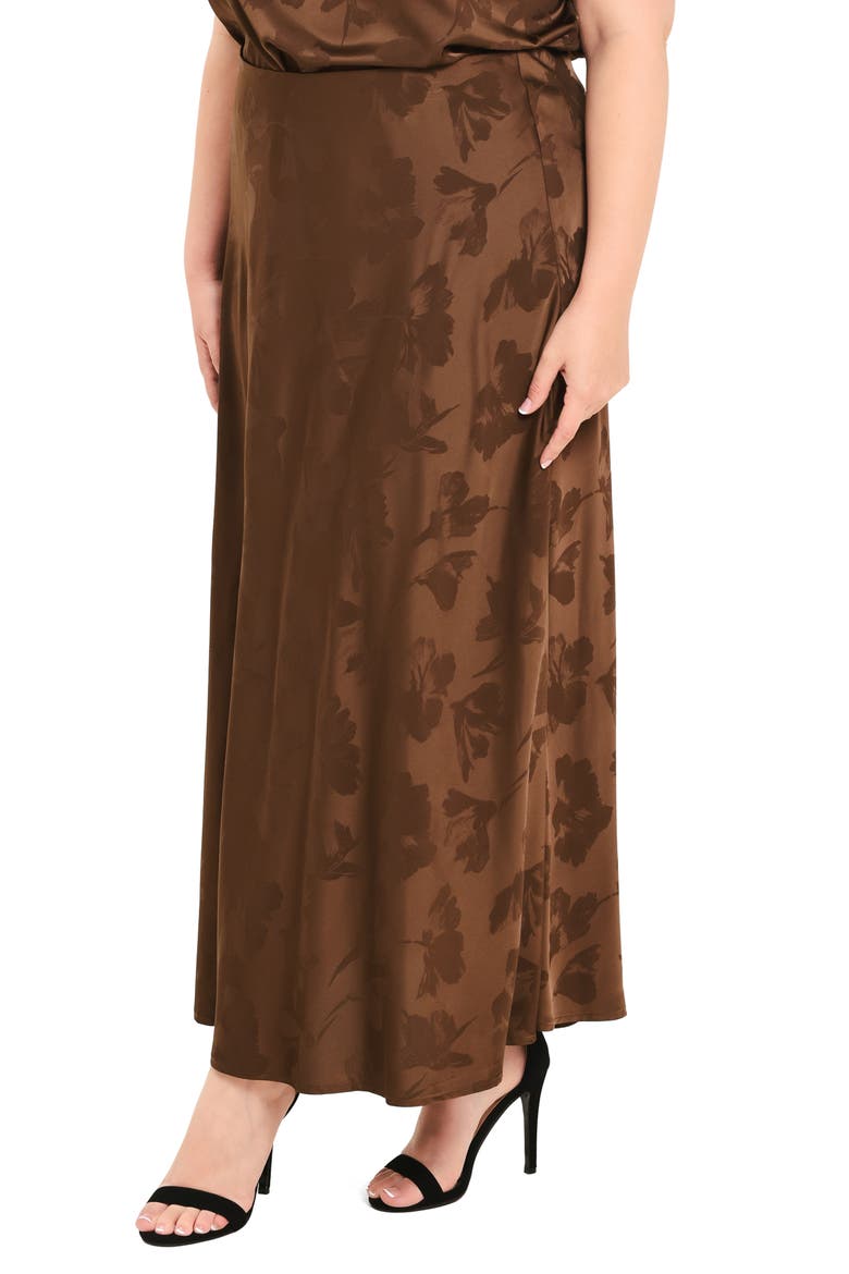 Floral Satin Maxi Skirt, Alternate, color, BROWN