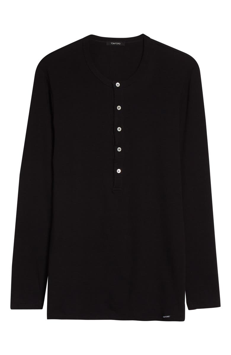 TOM FORD Cotton Knit Henley, Alternate, color, Black