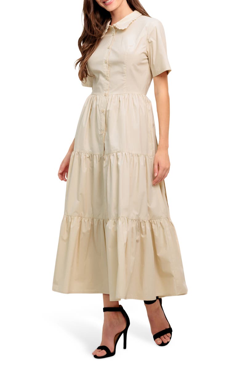 FLYING TOMATO Scalloped Collar Maxi Dress, Alternate, color, Beige