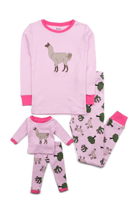 2-pc. Cotton Short Sleeve Shirt & Shorts Animal Print Pajama Set with Matching Doll Accessory (Toddler, Little Kid & Big Kid)