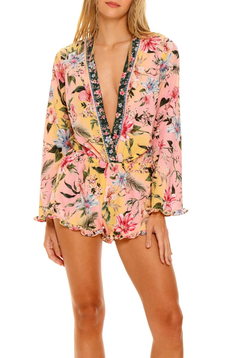 Agua Bendita Larissa Sally Long Sleeve Cover-Up Romper, Main, color, 