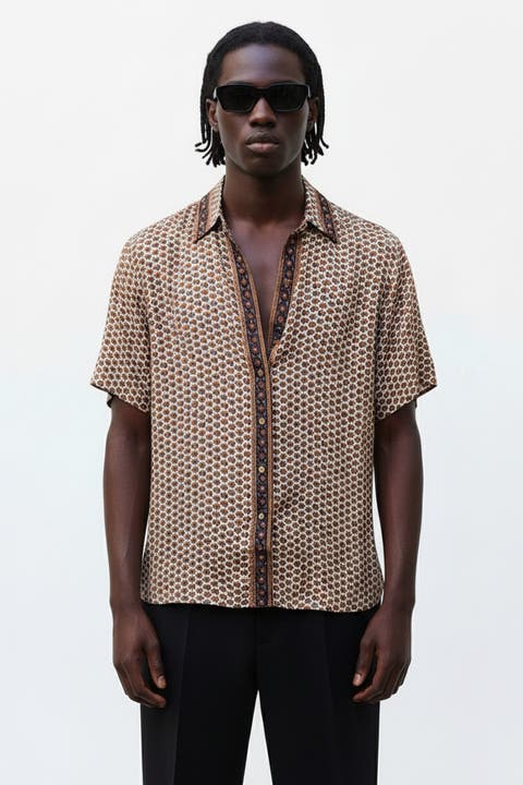 Embossed Botanical Short Sleeve Crepe Shirt
