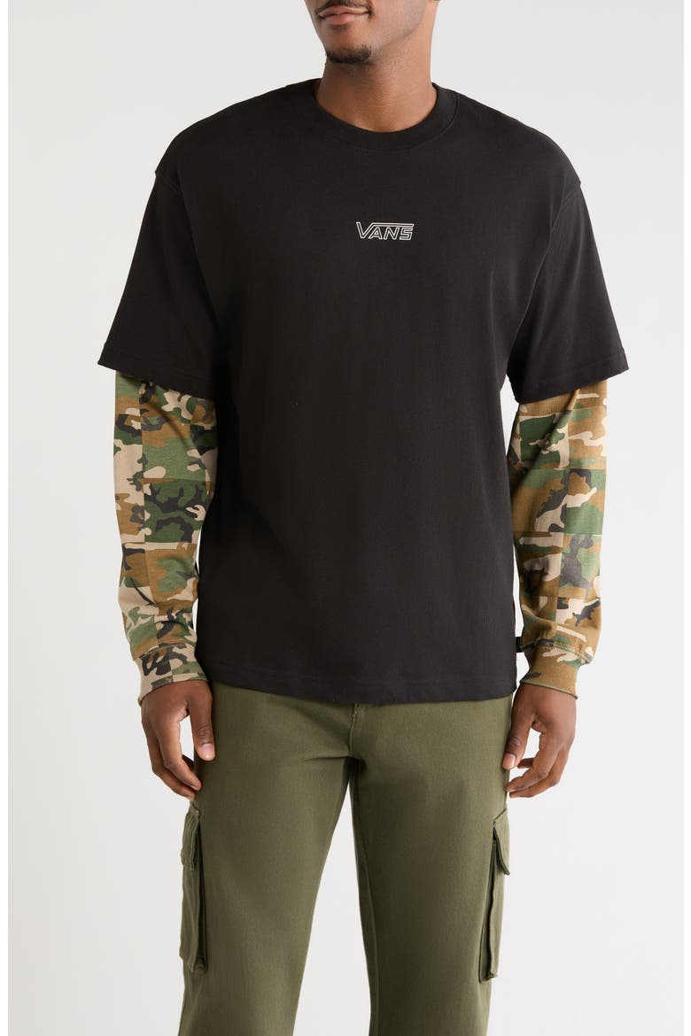 Easy Living Layered Cotton Graphic T-Shirt, Main, color, BLACK