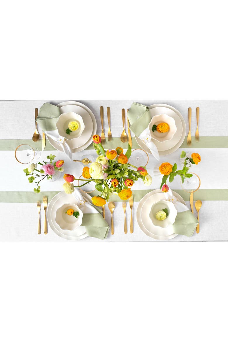Linen Table Runner - Contempo, Alternate, color, Sage Green and White