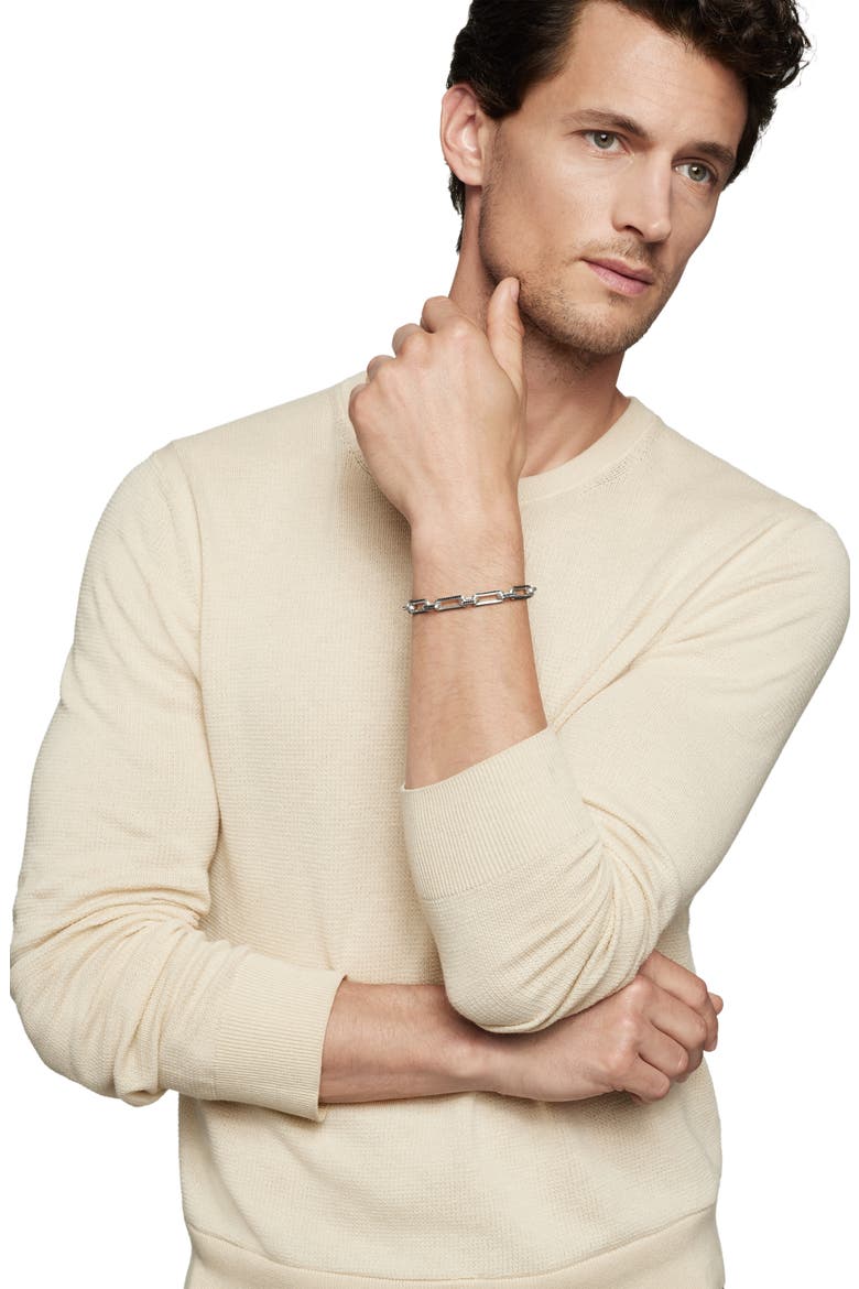Men's Elongated Open Link Chain Bracelet with Pavé Black Diamonds, Alternate, color, STERLING SILVER