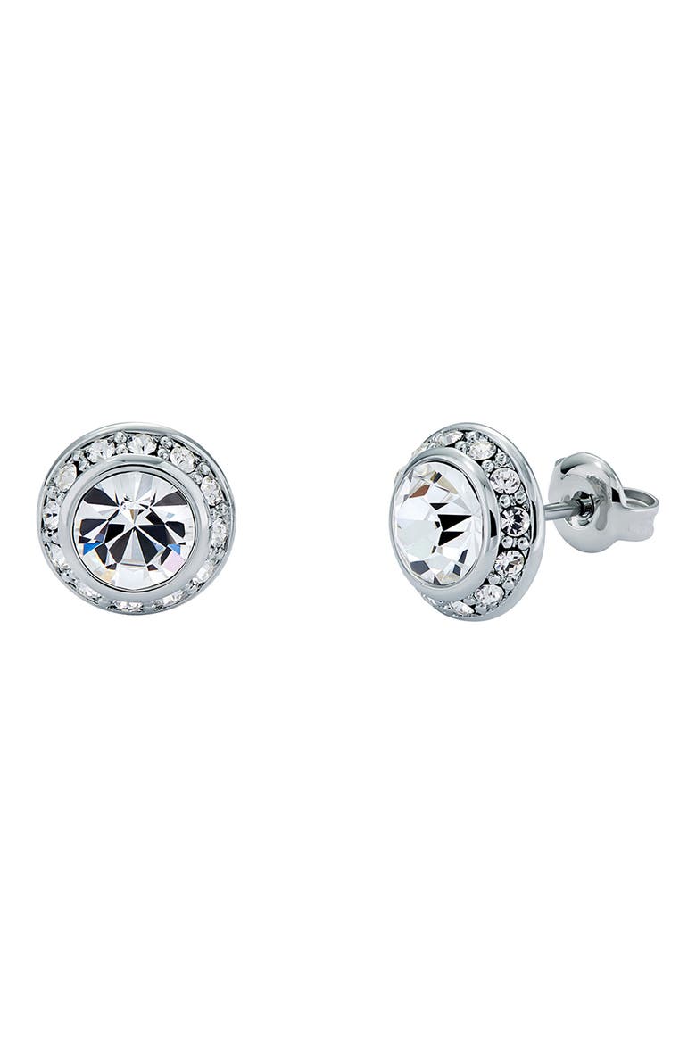 Soletia Solitaire Crystal Halo Stud Earrings, Alternate, color, SILVER TONE CLEAR CRYSTAL