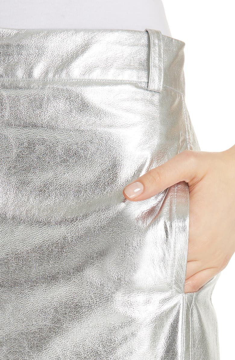 Tibi Tech Faux Leather Trouser Skirt, Alternate, color, Silver