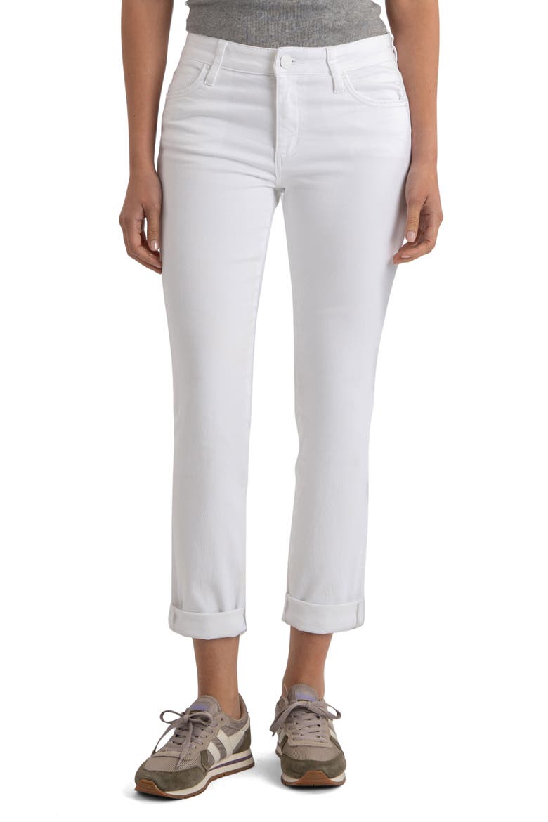Catherine Mid Rise Stretch Boyfriend Jeans, Main, color, OPTIC WHITE