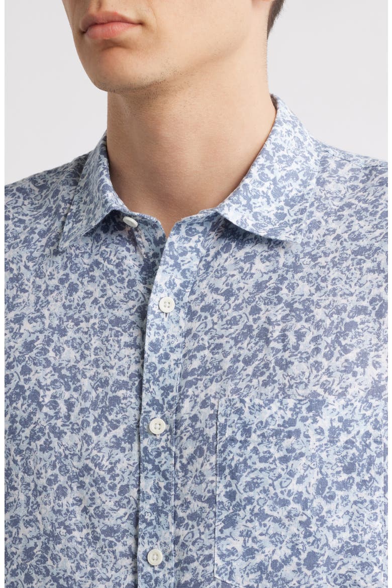 Abstract Print Short Sleeve Linen Button-Up Shirt, Alternate, color, BLUE QUENTIN DITSY