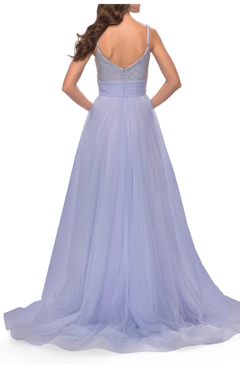 La Femme Tulle Gown with Full Skirt and Rhinestone Bodice in Bright Colors, Alternate, color, Light Periwinkle