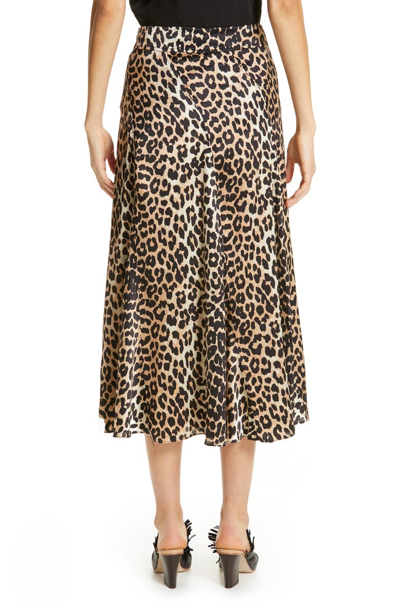 Leopard Print Stretch Silk Satin Midi Skirt, Alternate, color, LEOPARD