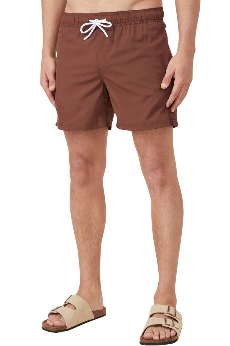 Stretch Swim Trunks, Main, color, CHOCOLATE