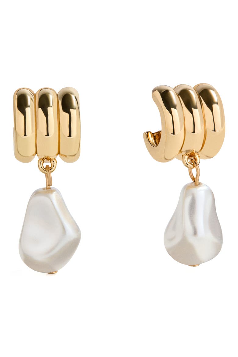 Teagan Ribbed Drop Earrings, Main, color, PEARL