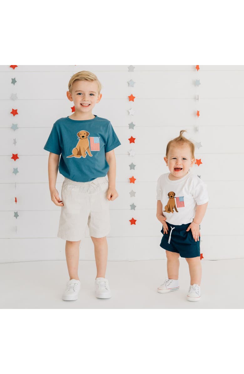 Sweet Wink Patriotic Pup Patch Short Sleeve Romper, Alternate, color, White