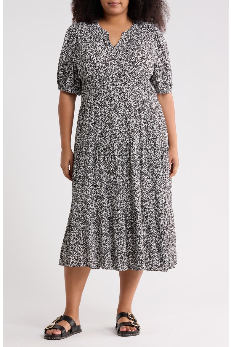 Crinkle Midi Dress, Main, color, IVORY- BLACK FRANCES DITSY