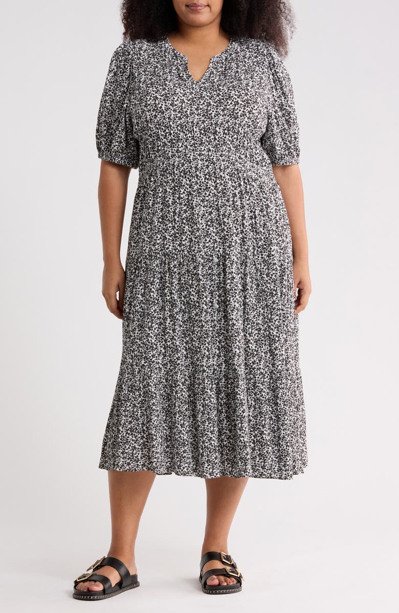 Melrose and Market Crinkle Midi Dress, Main, color, Ivory- Black Frances Ditsy