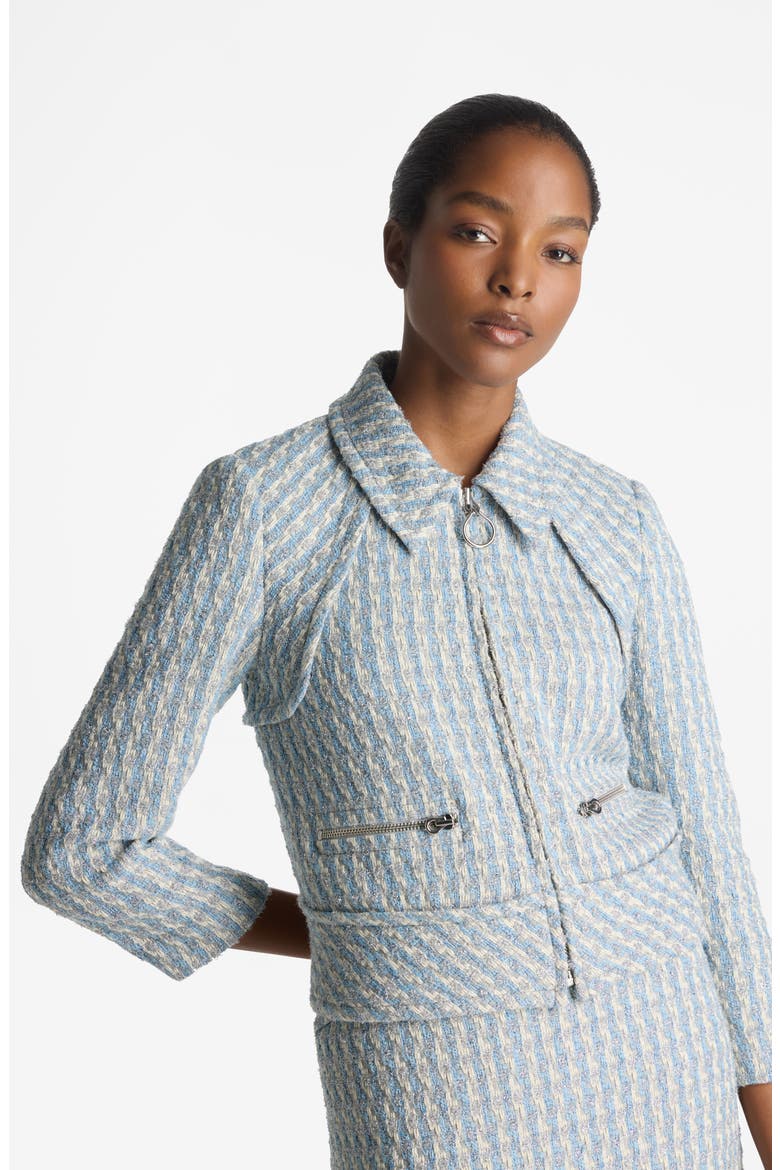 Metallic Tweed Zip-Up Jacket, Alternate, color, POWDER BLUE/ WHITE MULTI